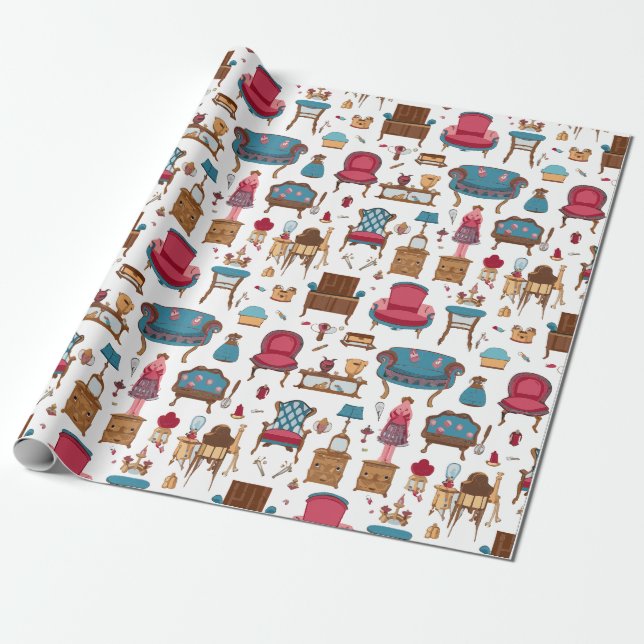 Papel De Regalo Muebles de la casa de muñecas dulces (Desenrollado)