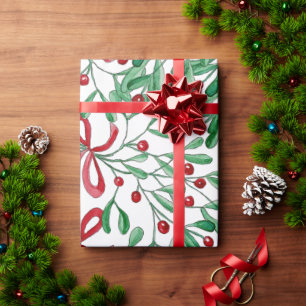 Papel De Regalo Muelle de Navidad Muérdago Aquarela Pintado a Mano