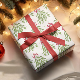 Papel De Regalo Muérdago alegre con bayas blancas
