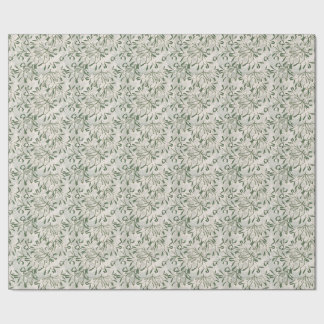 Papel De Regalo Muérdago Verde Salvia y Bayas Blancas Festivas
