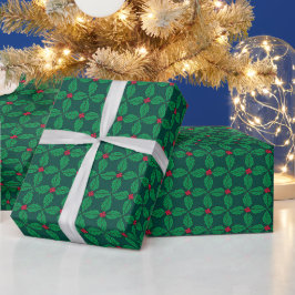 Papel De Regalo Muérdago y Acebo – Cuadrícula de Acebo Moderna