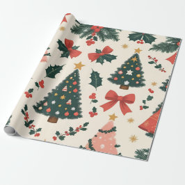 Papel De Regalo Muérdago y lazos navideños vintage festivos