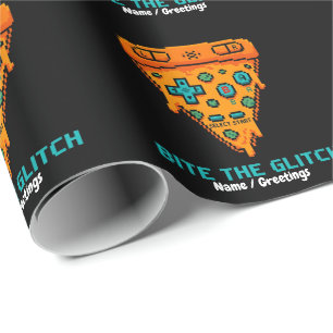 Papel De Regalo Muerde el Glitch Retro Pizza de 8 Bits Pixel Gamer