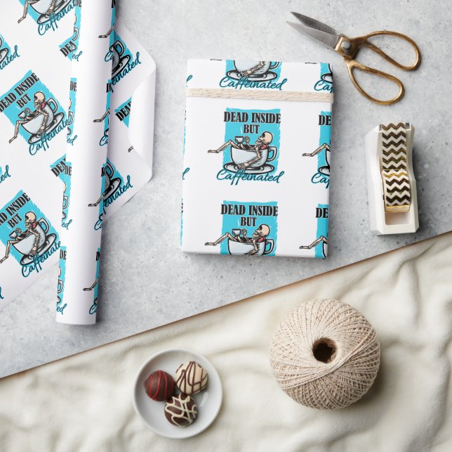 Papel De Regalo Muerto Dentro Pero Café Cafeado Amo Skeleton (Artesanía)