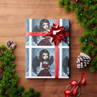 Papel De Regalo Mujer Ángel Oscuro Alas de Pluma Negra