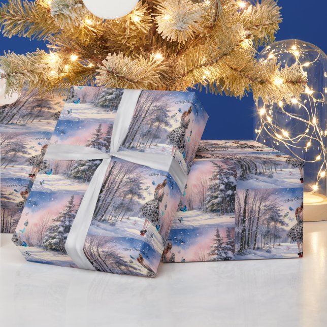 Papel De Regalo Mujer con Navidades de mariposas saluda en 1950 (Vacaciones)