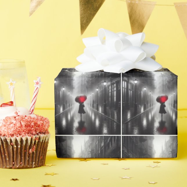 Papel De Regalo Mujer Con Paraguas Rojo (Fiesta de cumpleaños )