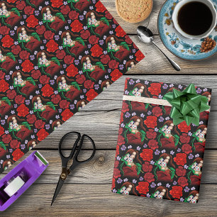 Papel De Regalo Mujer Elegante Máscara Veneciana Rojo Verde