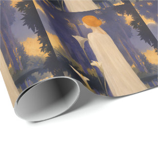 Papel De Regalo Mujer etérea Art Nouveau junto a calas iluminadas