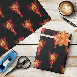 Papel De Regalo Mujer Fénix Fantasía Roja Ardiente Negra