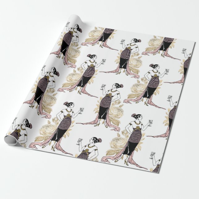 Papel De Regalo Mujer francesa con vino en rosa Rubor (Desenrollado)