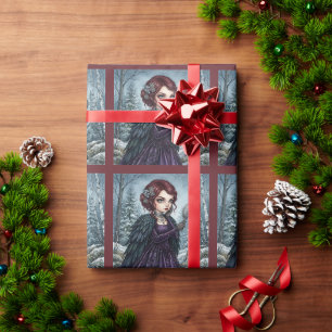 Papel De Regalo Mujer Hada Gótica Alas Oscuras Encantada