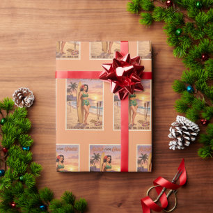Papel De Regalo Mujer Hawaiana de Estilo Retro Pin Up