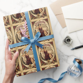 Papel De Regalo Mujer Indetenible con Porte en Estilo Art Nouveau