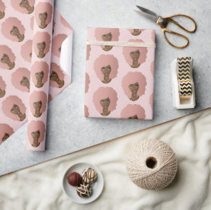 Papel De Regalo Mujer negra, África rosa, pelo natural, rosa