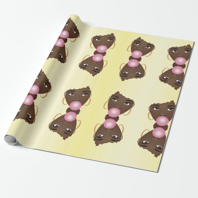 Papel De Regalo Mujer negra, África rubia, bóblegum rosada (Desenrollado)