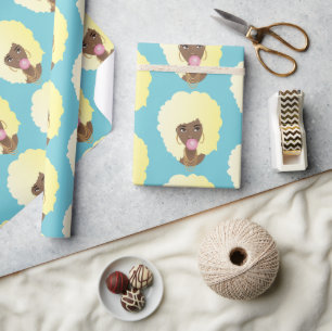 Papel De Regalo Mujer negra, África rubia, búbano rosado, azul