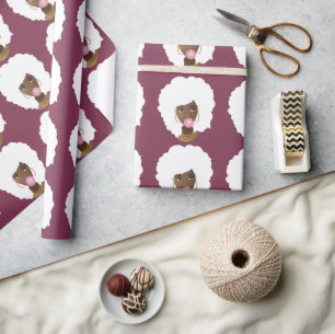 Papel De Regalo Mujer negra, afro blanco, bblegum rosado, púrpura