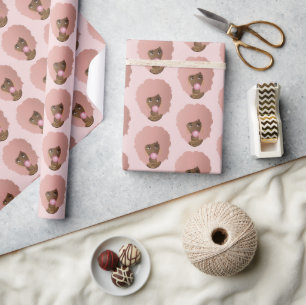 Papel De Regalo Mujer negra, afro rosado, bazuqueo rosado, rosa