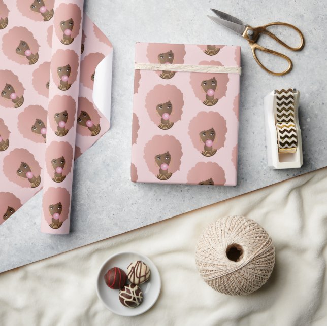 Papel De Regalo Mujer negra, afro rosado, bazuqueo rosado, rosa (Artesanía)