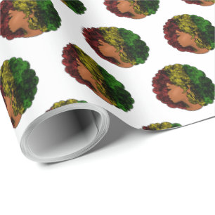 Papel De Regalo Mujer negra rasta afro rojo amarillo verde