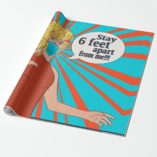 Papel De Regalo Mujer retro de arte pop con máscara facial