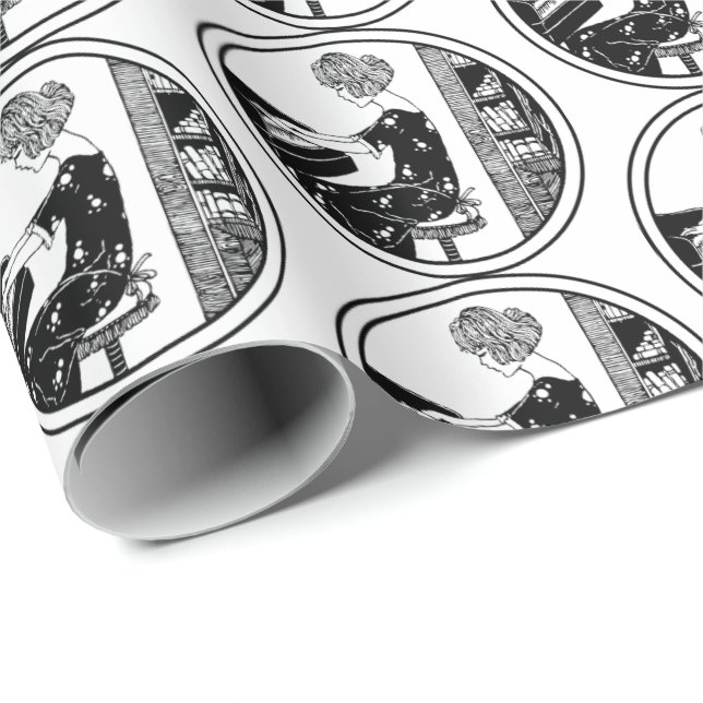 Papel De Regalo Mujer ventilado acuarela que toca música de piano (Esquina del rollo)