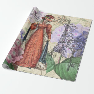 Papel De Regalo Mujer victoriana de moda colorida roja