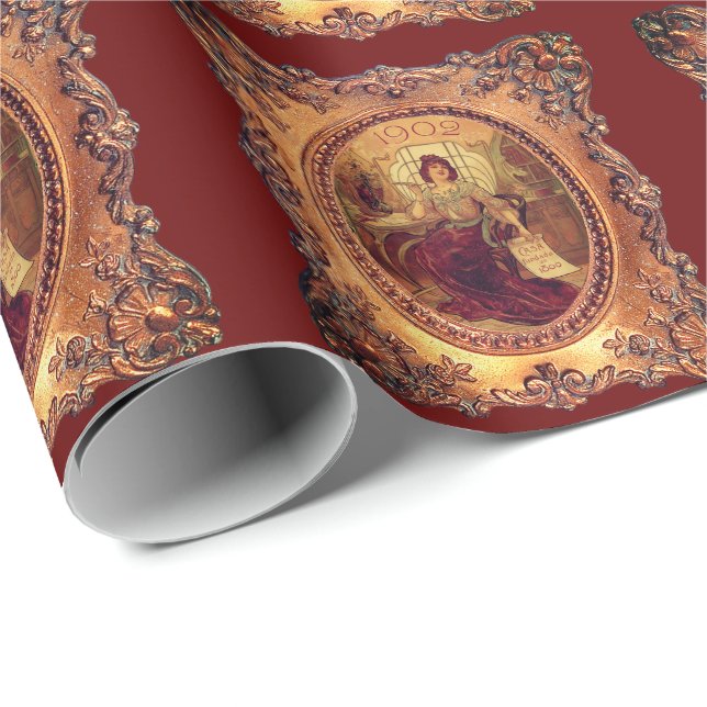 Papel De Regalo Mujer victoriana en elegante marco victoriano (Esquina del rollo)