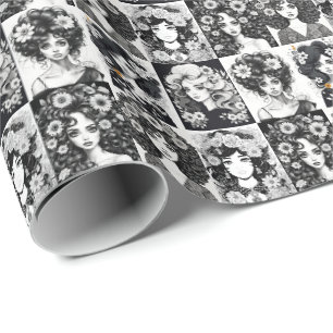 Papel De Regalo Mujeres caprichosas en blanco y negro