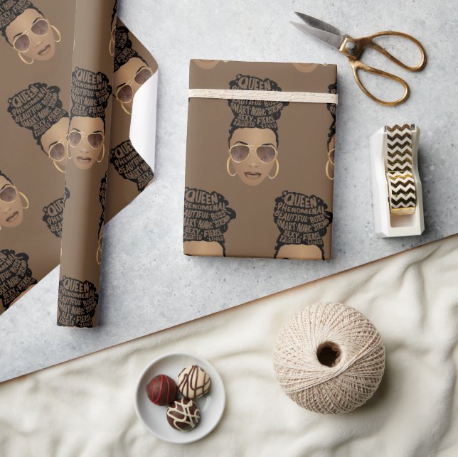 Papel De Regalo Mujeres motivadoras negras, pelo natural, bollo, m (Artesanía)