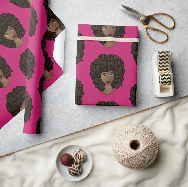 Papel De Regalo Mujeres negras motivadoras, magenta rosada (Artesanía)