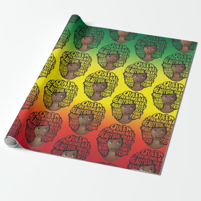 Papel De Regalo Mujeres negras motivadoras, verde oro rojo (Desenrollado)