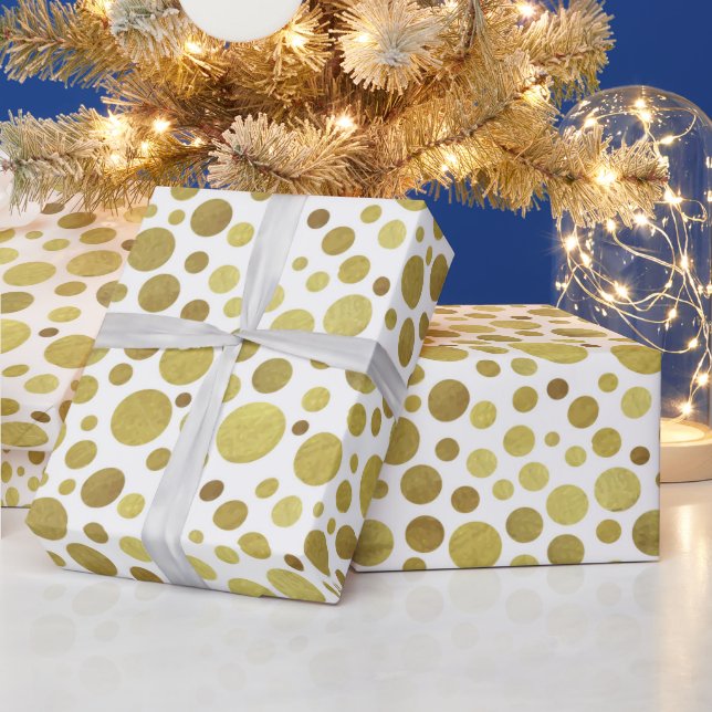 Papel De Regalo Múltiples Círculos Dorados sobre Fondo Blanco (Vacaciones)