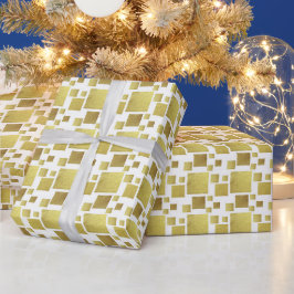 Papel De Regalo Múltiples cuadrados de purpurina dorada sobre blan