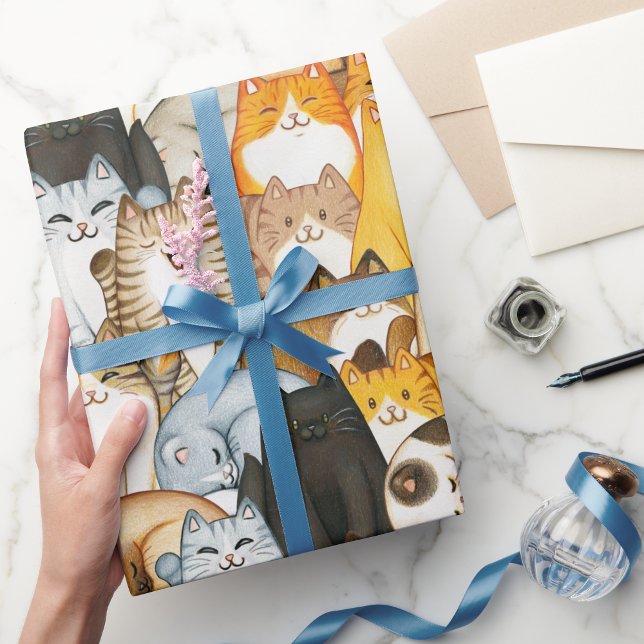 Papel de regalo Multitud de gatos adorables para a (Cute Cat Crowd Wrapping Paper for Cat Lovers)