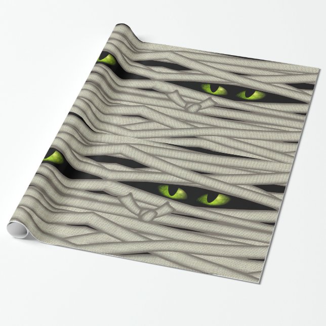 Papel De Regalo Mummy Eyes Halloween Green ID685 (Desenrollado)