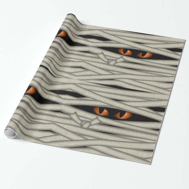 Papel De Regalo Mummy Eyes Halloween Naranja ID685 (Desenrollado)