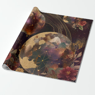 Papel De Regalo Mundo de Cristal Celeste Galaxia Púrpura Dorada