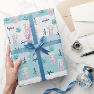 Papel De Regalo Muñeca Monograma Pintada a Mano Acuarela Adorable