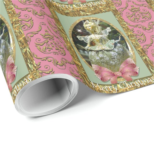 Papel De Regalo Muñeca romántica francesa elegante Navidad (Esquina del rollo)