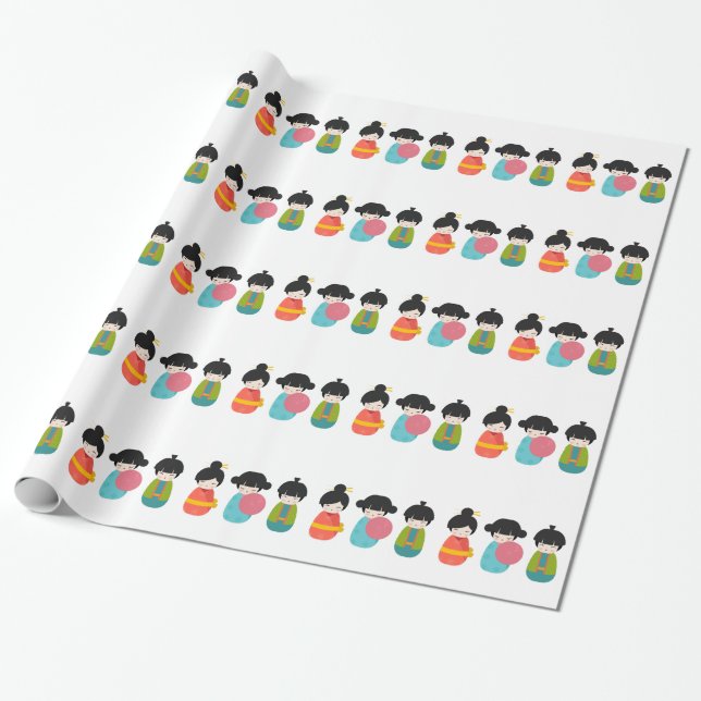 Papel De Regalo Muñecas de Kokeshi del japonés (Desenrollado)