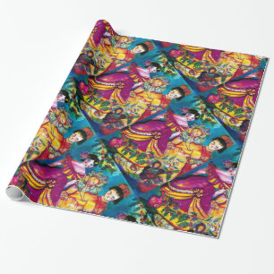 PAPEL DE REGALO MUÑECAS Y ORNAMENTOS ANTIGUOS HERMOSOS DEL NAVIDA