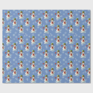 Papel De Regalo Muñeco de Nieve Alegre & Patrón Invernal Azul de C