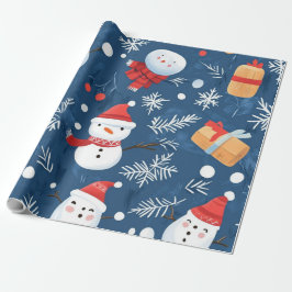 Papel De Regalo Muñeco de nieve azul caprichoso
