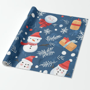 Papel De Regalo Muñeco de nieve azul caprichoso