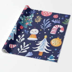 Papel De Regalo Muñeco de nieve azul caprichoso