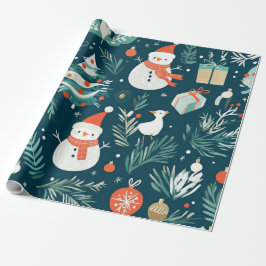 Papel De Regalo Muñeco de nieve azul lindo regalo de invierno