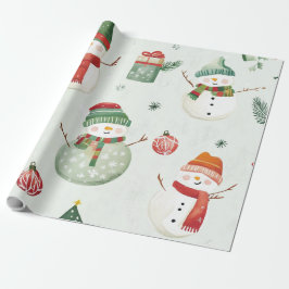 Papel De Regalo Muñeco de nieve caprichoso blanco