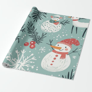 Papel De Regalo Muñeco de nieve caprichoso blanco